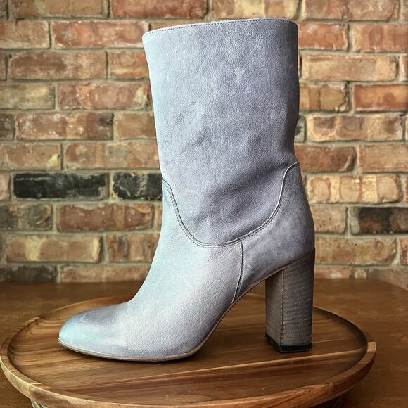 Free People Dakota Suede Slouch Block Heel Blue Gray Sz 9 US 39 EU MSRP $188 - Picture 16 of 16